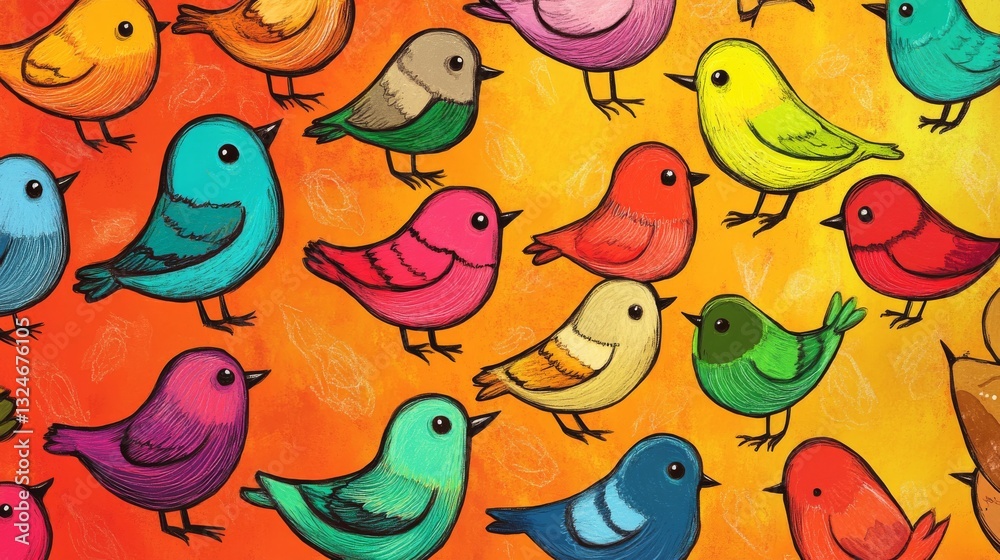 Obraz premium This drawing shows a collection of birds in different colors. It's perfect for teaching kids about birds. 69f3
