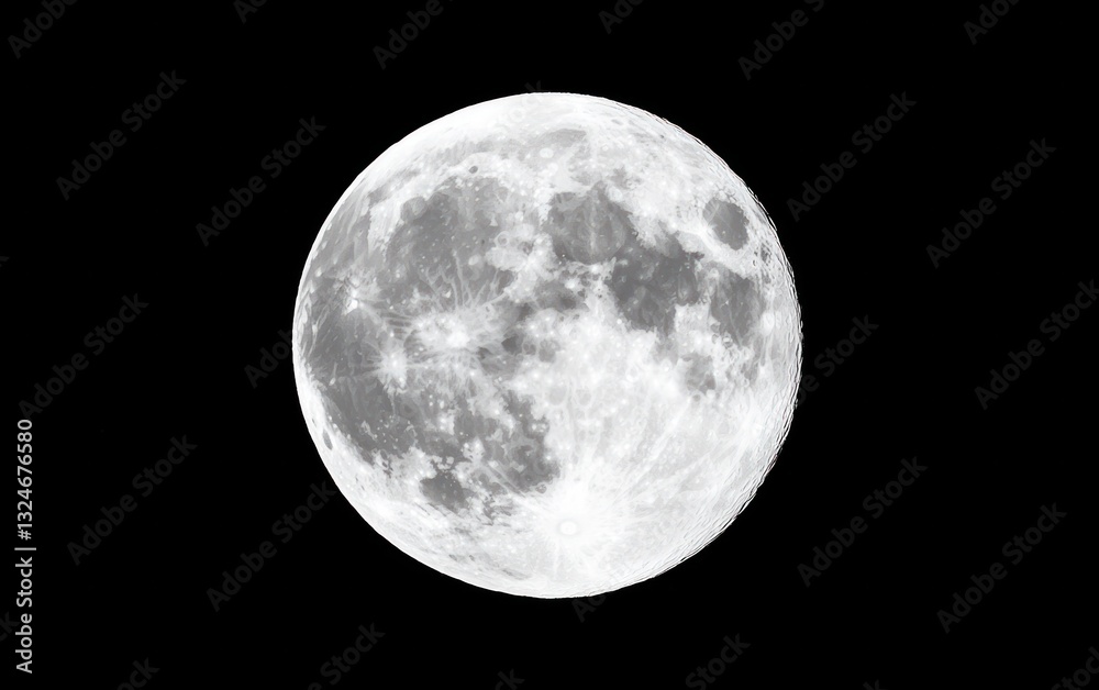 Fototapeta premium Full Moon Close Up Against Black Background
