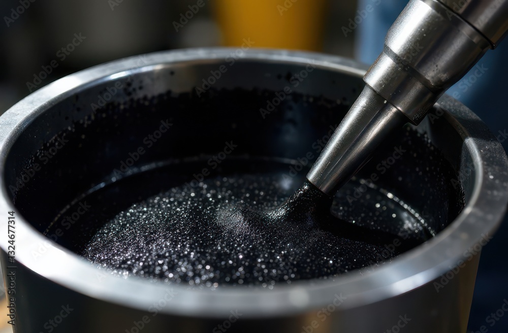 mixing a sample of polymer modified bitumen with SBS and rubber crumb to test the wear resistance of the material in road pavement mixing a sample of polymer modified bitumen with SBS and rubber crumb to test the wear resistance of the material in road pavement