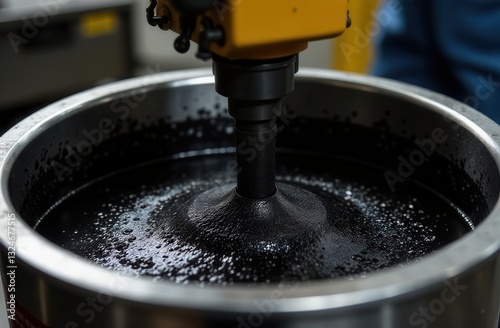 mixing a sample of polymer modified bitumen with SBS and rubber crumb to test the wear resistance of the material in road pavement