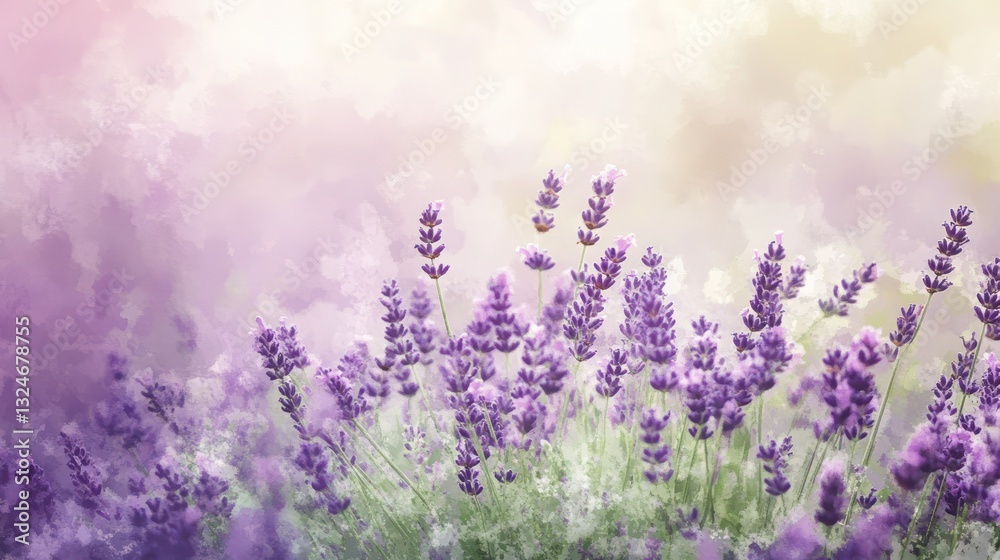 Naklejka premium A beautiful field of blooming purple lavender flowers swaying gently