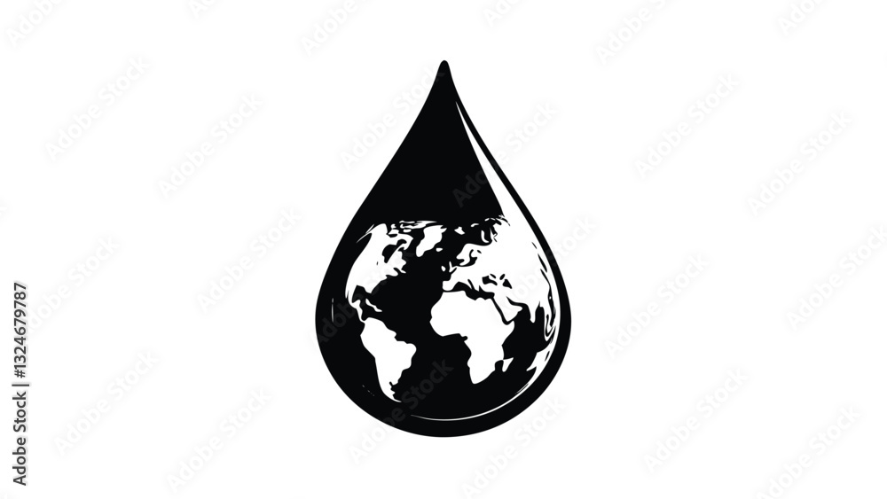 Fototapeta premium Global Oil Crisis Planet Earth Inside a Black Drop of Crude