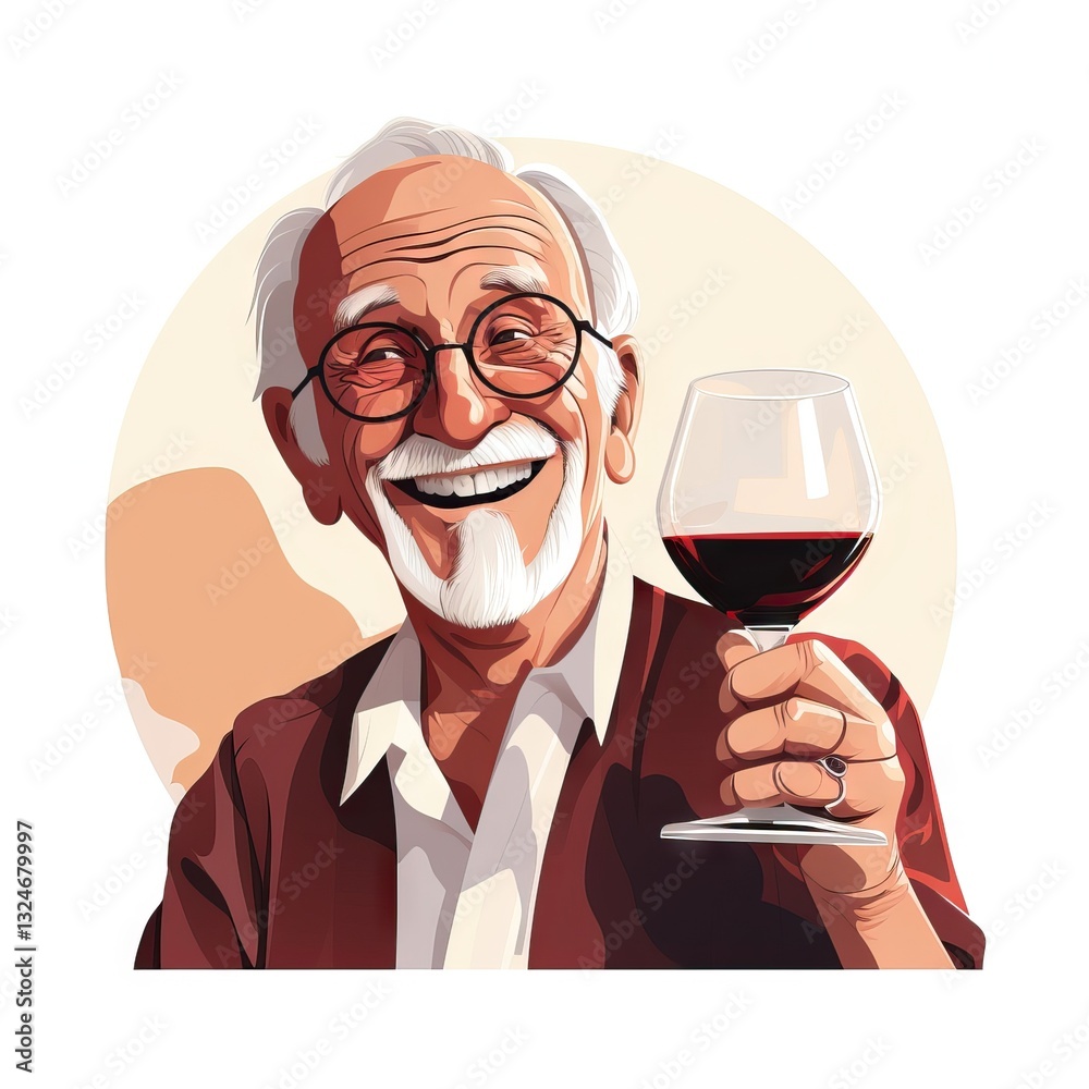 A Happy Elderly Man Enjoying a Glass of Red Wine A Happy Elderly Man Enjoying a Glass of Red Wine