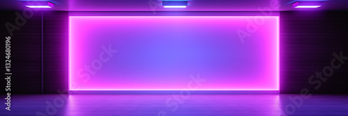 Space features a large blank wall bathed in a gradient of purple and blue neon lights, creating an ideal backdrop for artistic expression or creative projects.