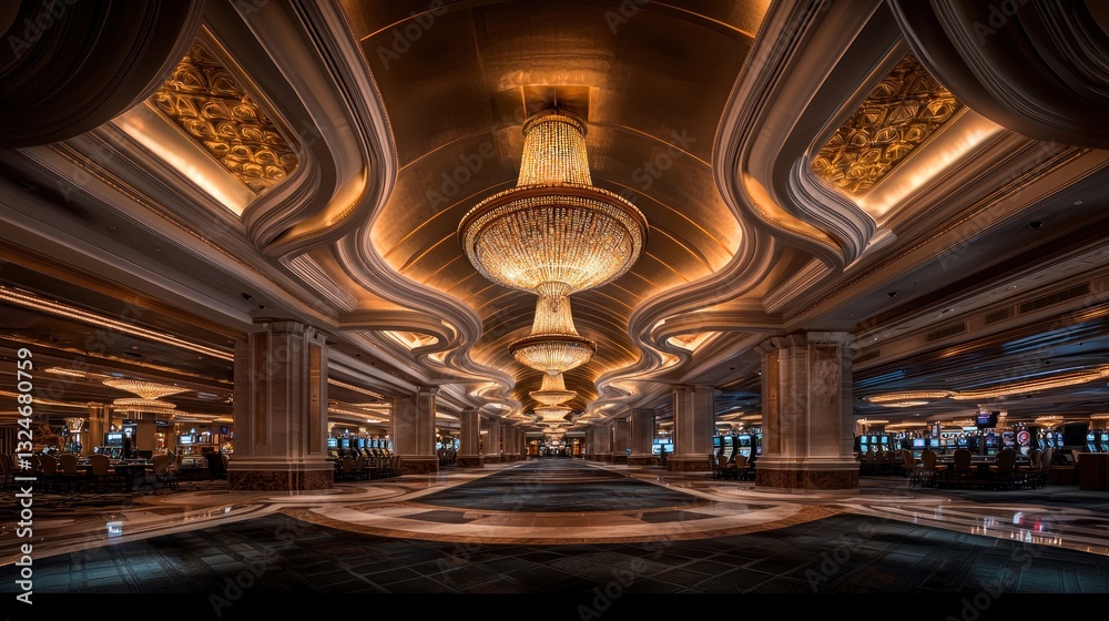 Obraz premium Luxurious casino hallway with ornate chandeliers
