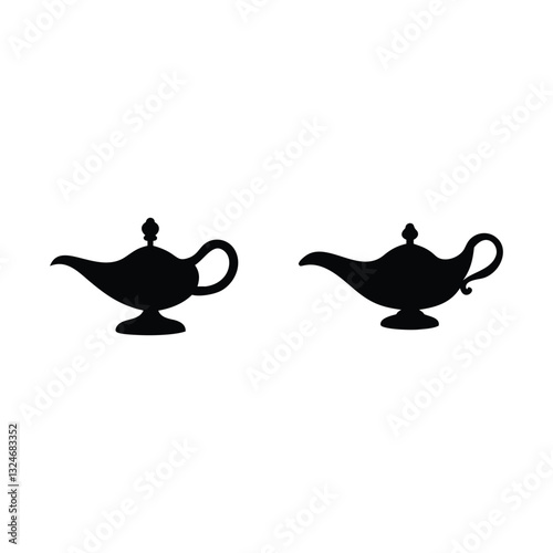 Magic Lamp Silhouette Icon Set – Genie Lamp Illustration
