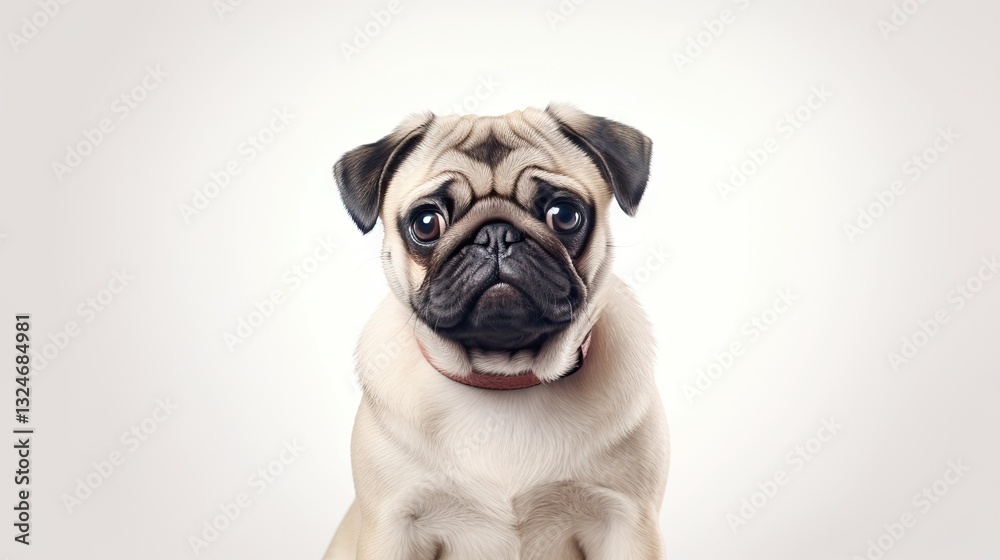 A Realistic Portrait of a Pug Dog with a Red Collar A Realistic Portrait of a Pug Dog with a Red Collar