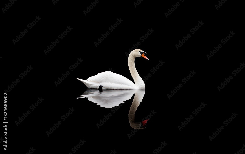 Fototapeta premium White Swan Reflection in Dark Water