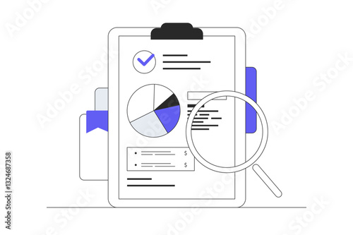 Research and Study Report. Invoice on a tablet isolated. Filled, minimalistic form of the document. Payment and invoicing, business or financial operations sign. Flat Cartoon Vector Illustration 