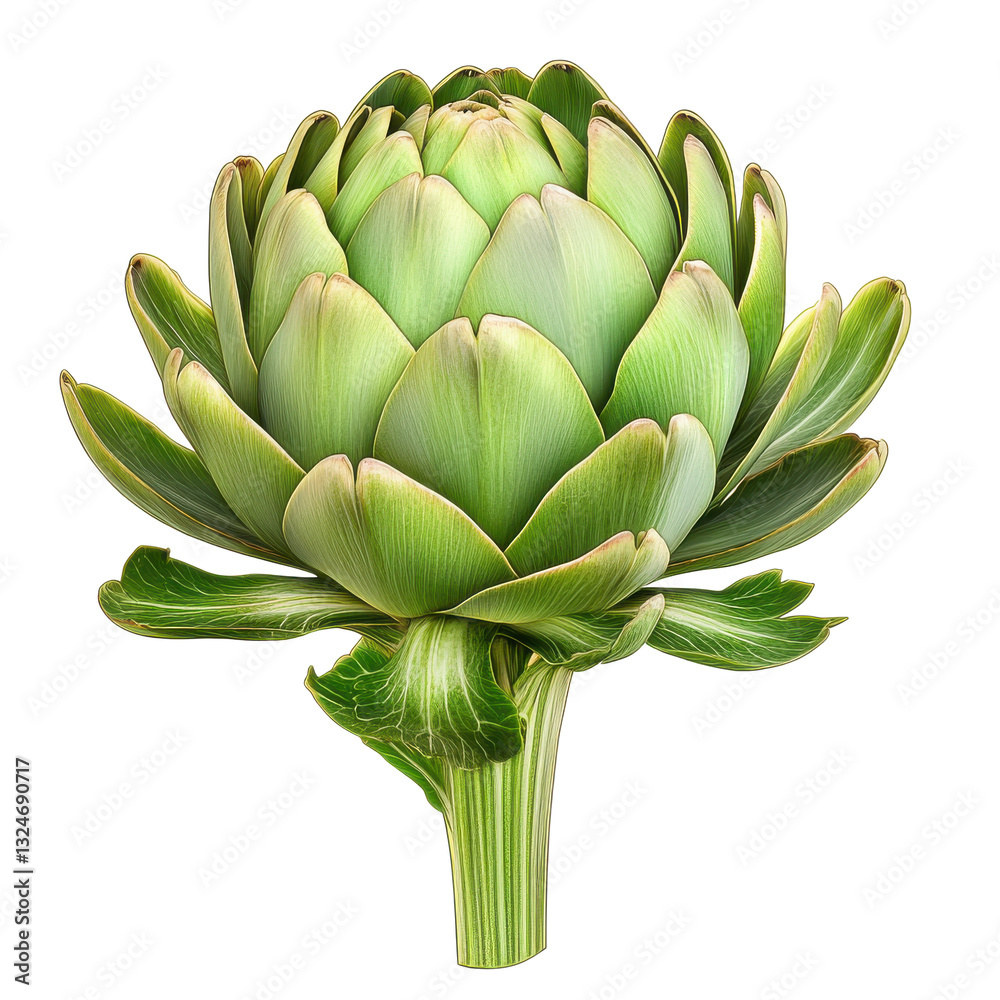 Fototapeta premium Closeup Studio Shot of a Single Artichoke, Vibrant Green, Isolated on Black Background