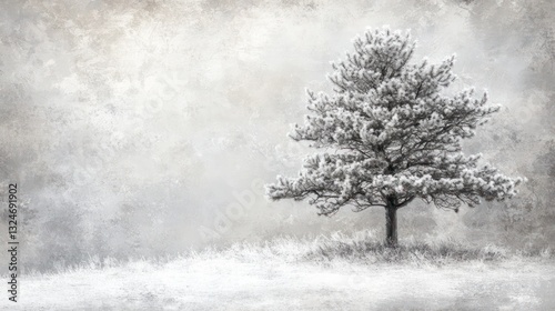 Obraz na płótnie A solitary frosted tree stands peacefully in a snowy winter landscape w salonie