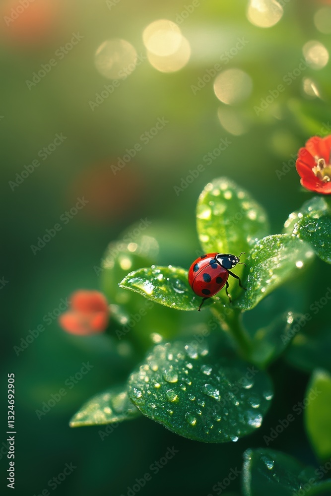 Beautiful cute ladybug with flower in Spring. Beautiful cute ladybug with flower in Spring.