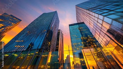 Wallpaper Mural Beautiful sunset reflecting on modern skyscrapers in an urban city landscape Torontodigital.ca