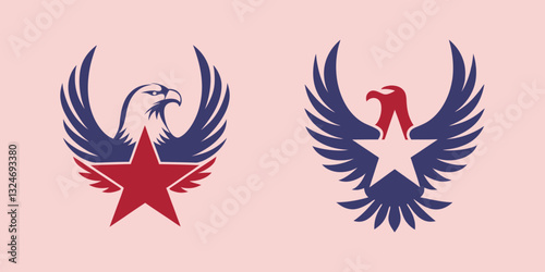A eagle holds a star in its beak as a sign of freedom set