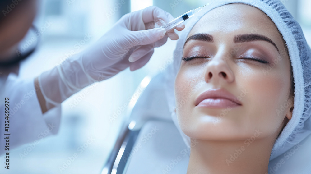 Naklejka premium Woman receiving cosmetic injection treatment in a clinical setting