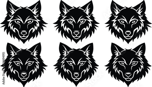 Wolf head  silhouette set,Wolf head  simple flat vector set