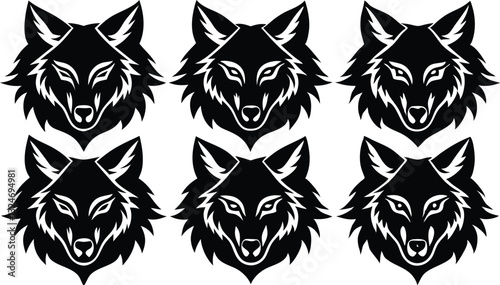 Wolf head  silhouette set,Wolf head  simple flat vector set