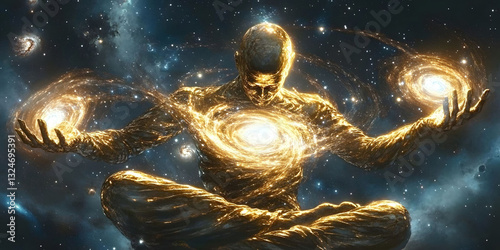 Cosmic Being: A Golden God in Space