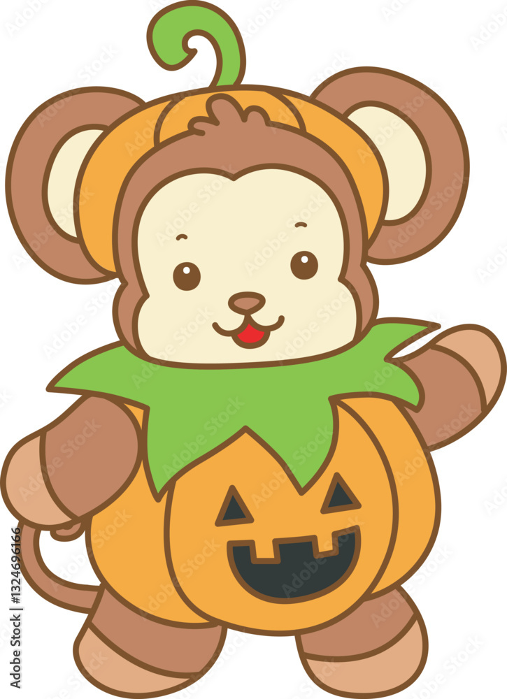 Fototapeta premium Cute Monkey Halloween vector icon. Funny baby Monkey animal series Halloween illustration.