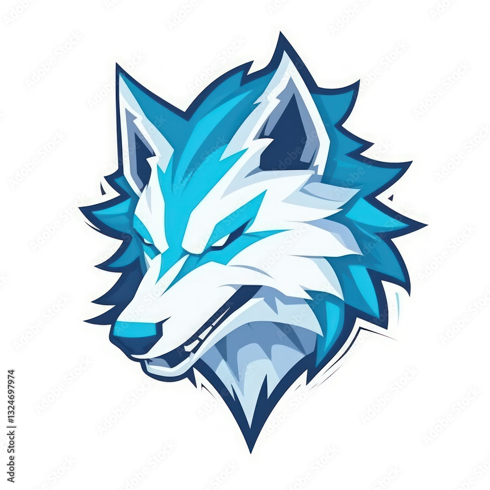 Obraz premium Abstract Geometric Wolf Head Illustration in Blue and White