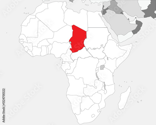 Detailed national location map of CHAD within the great continent of Africa