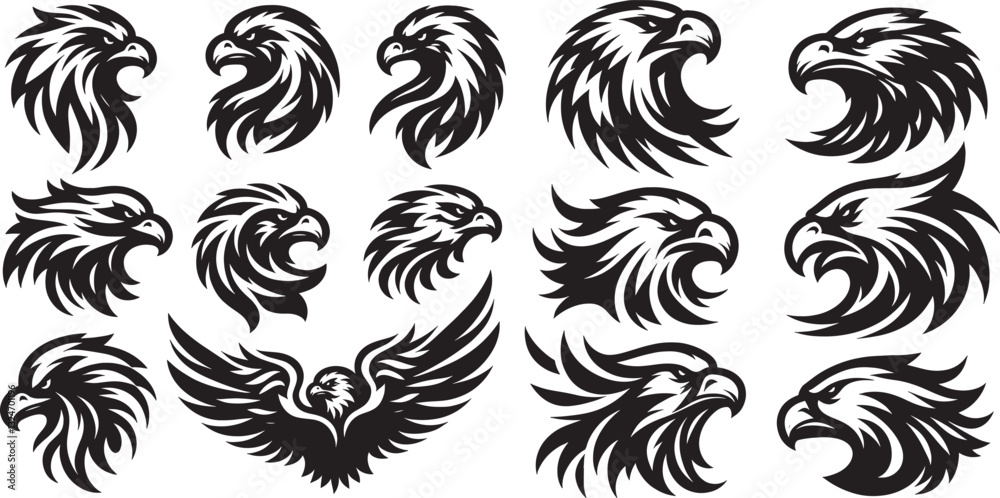 Fototapeta premium Tribal Vector Birds Tattoo Design with Floral Elements and Ornate Patterns