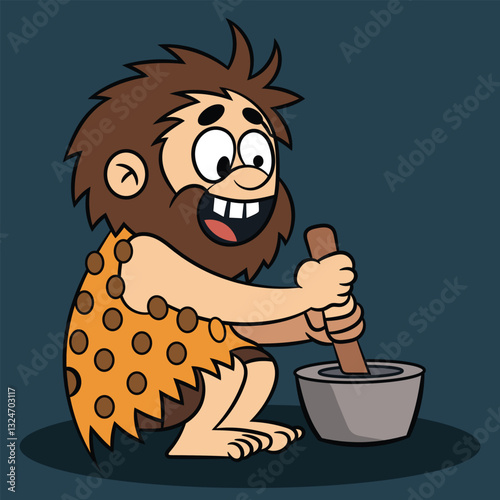 Realxing_Caveman Relaxingly Grinding Gorgeous Horror-type Cartoon Vector Illustration