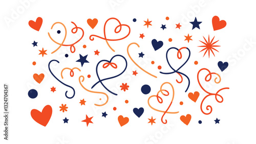 Festive Hearts, Stars, and Confetti Celebration Clipart Design