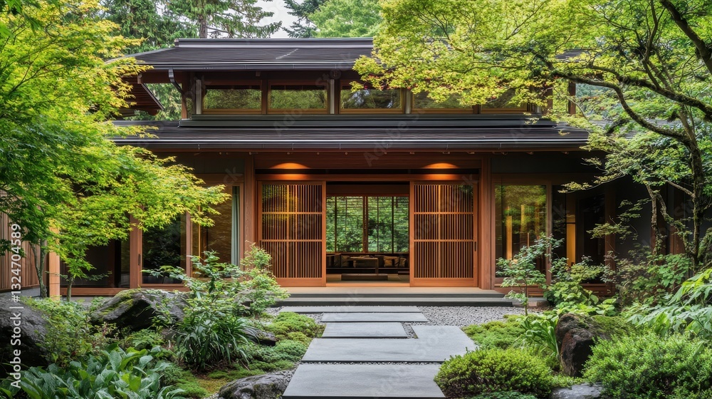 A Modern House With A Beautiful Landscaped Exterior View A Modern House With A Beautiful Landscaped Exterior View