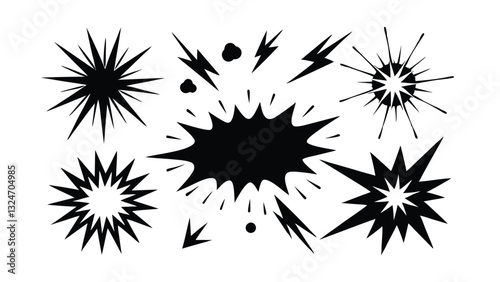 Black and White Comic Book Explosion and Starburst Shapes
