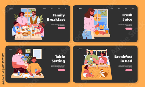 Family Breakfast. Flat Vector Illustration
