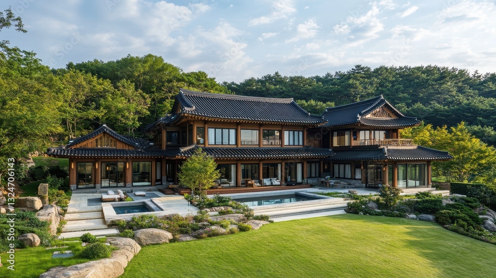 A luxurious home with traditional design situated in the green hills A luxurious home with traditional design situated in the green hills