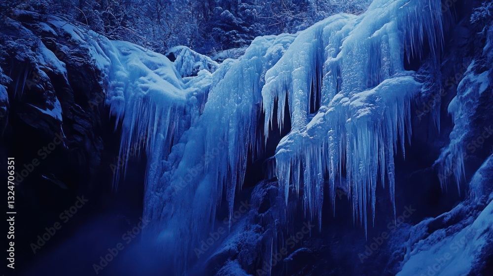 Stunning display of frozen waterfall with flowing ice formations