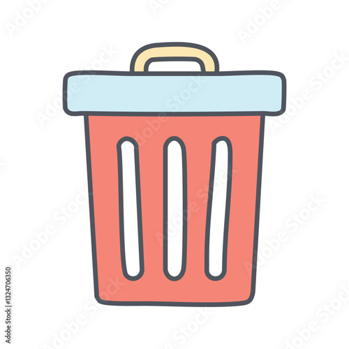 Cartoon illustration of a red trash can with a handle