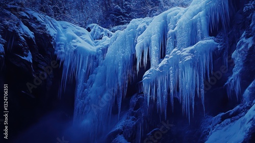 Obraz na płótnie Stunning display of frozen waterfall with flowing ice formations w salonie