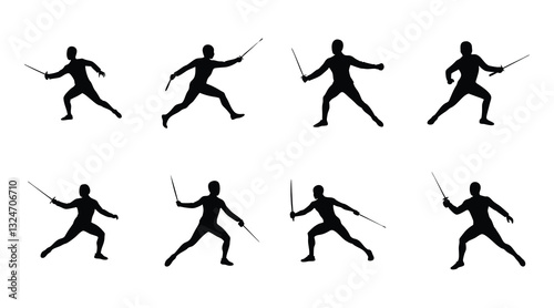 Fencing Silhouette Set | Sword Fight, Duel, Combat Sport Illustration