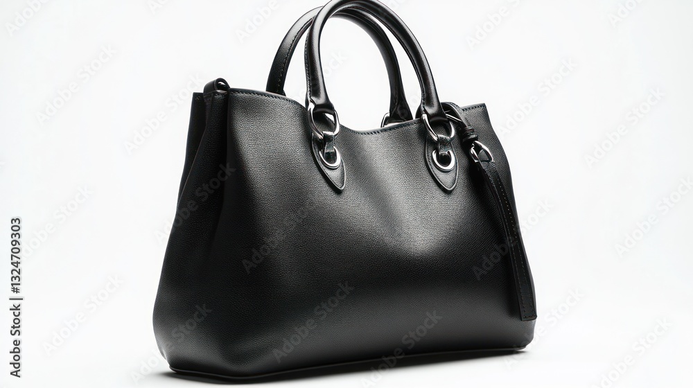 Naklejka premium Luxury black leather handbag, isolated on white background