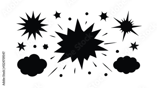 Black Starburst, Comic Book, Explosion, Speech Bubble, Design Elements