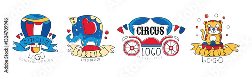 Circus Logo Original Design with Bright Show Element Vector Set