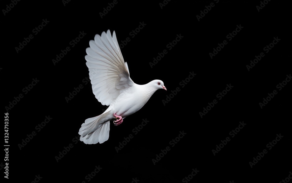 Obraz premium White Dove in Flight Against Black Background