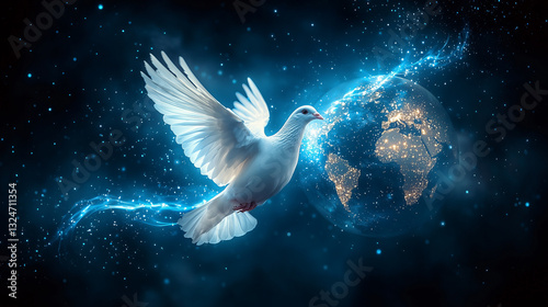 Wallpaper Mural White Dove Flying Over an Illuminated Earth Torontodigital.ca