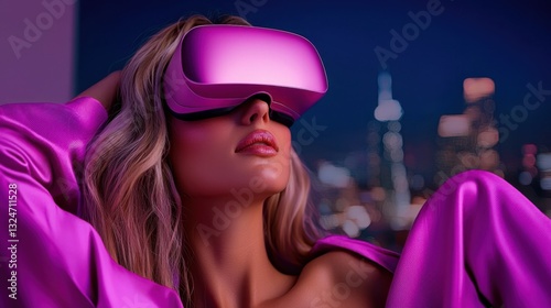 Immerse yourself in the digital frontier with this stunning VR-powered metaverse avatar gracefully interacting with a futuristic cityscape, blurring the lines between physical and cyber reality