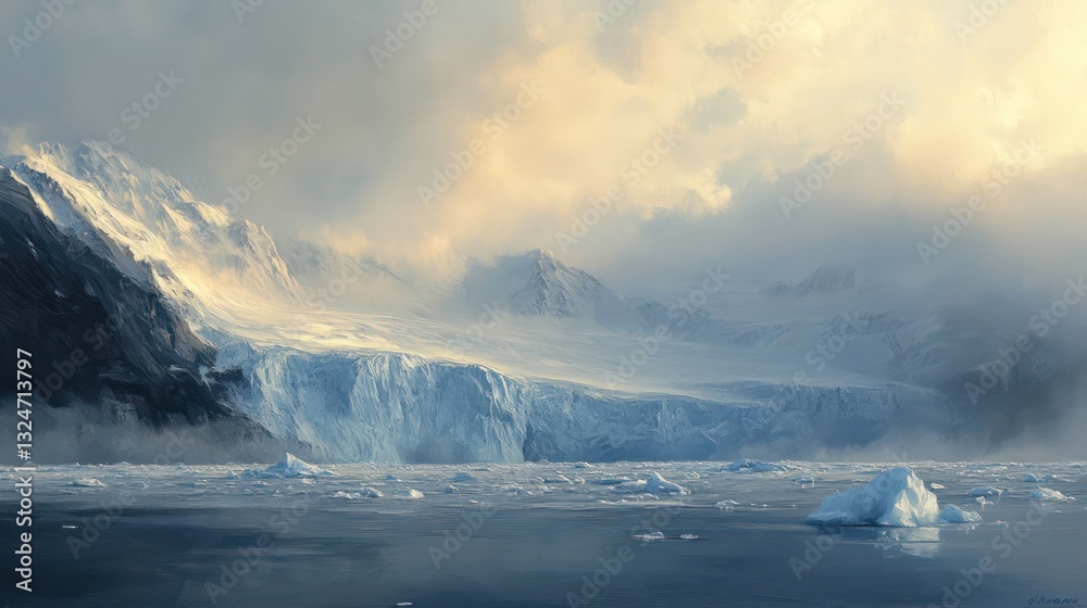Fototapeta premium A stunning depiction of a massive glacier in icy waters