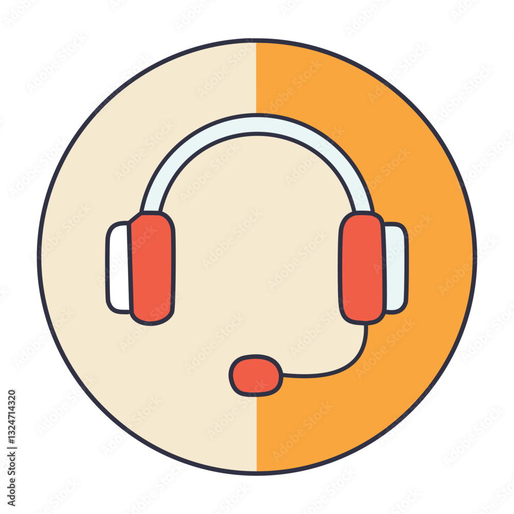 Headset icon in a circular design, divided into beige and orange sections Headset icon in a circular design, divided into beige and orange sections