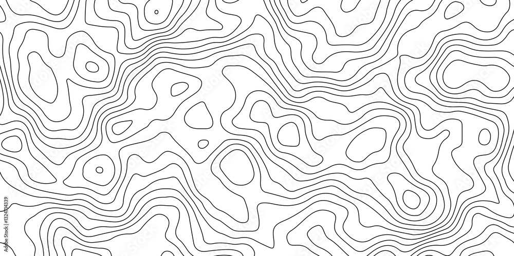 Obraz premium Black and White Contour Lines. Topographic Terrain Vector Background