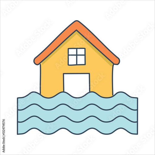 House submerged in wavy water