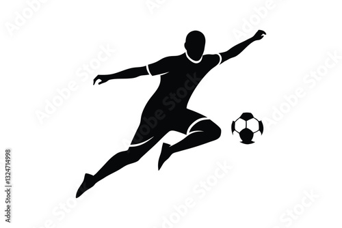Silhouette of a Soccer player in powerful kick motion vector art illustration.eps