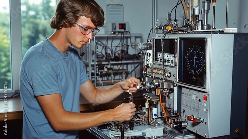Wallpaper Mural Young engineer working on complex machinery in a laboratory with scientific equipment around Torontodigital.ca