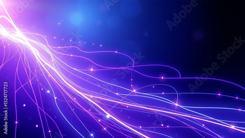 abstract energy lines with purple and blue floating particles, tech theme