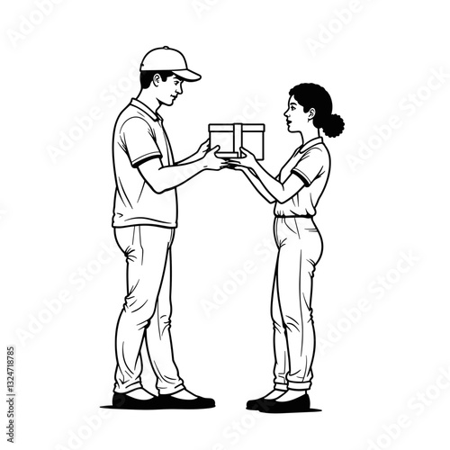 Delivery person handing over a package, smooth transaction